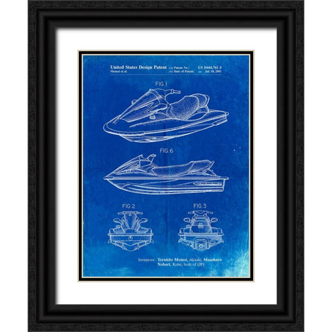 PP903-Faded Blueprint Kawasaki Water Scooter Patent  Black Ornate Wood Framed Art Print with Double Matting by Borders, Cole