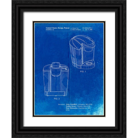 PP905-Faded Blueprint Keurig Coffee Brewer Patent Poster Black Ornate Wood Framed Art Print with Double Matting by Borders, Cole