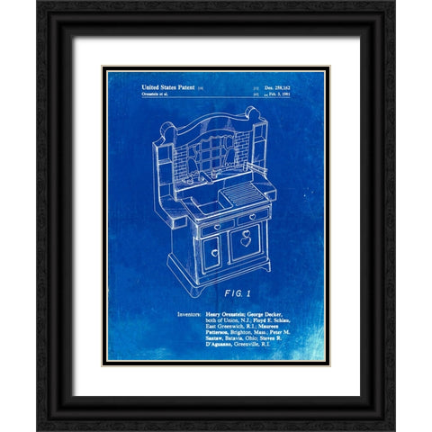 PP909-Faded Blueprint Kids Kitchen Poster Black Ornate Wood Framed Art Print with Double Matting by Borders, Cole