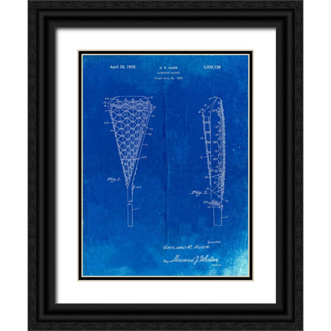PP914-Faded Blueprint Lacrosse Stick 1935 Paten Poster Black Ornate Wood Framed Art Print with Double Matting by Borders, Cole