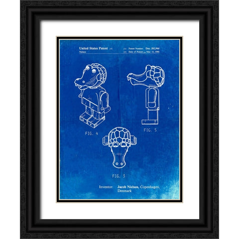 PP922-Faded Blueprint Lego Crocodile Patent Poster Black Ornate Wood Framed Art Print with Double Matting by Borders, Cole