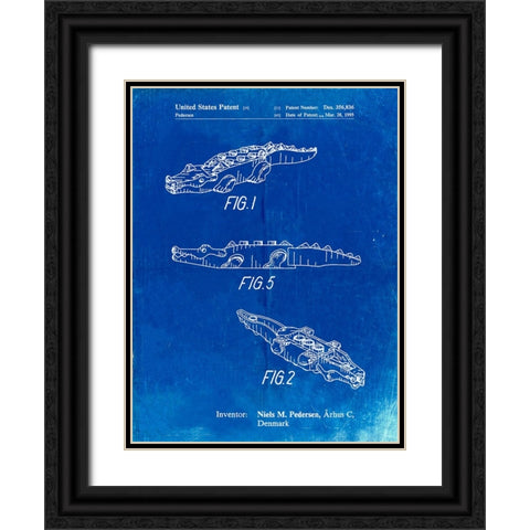 PP923-Faded Blueprint Lego Crocodile Poster Black Ornate Wood Framed Art Print with Double Matting by Borders, Cole