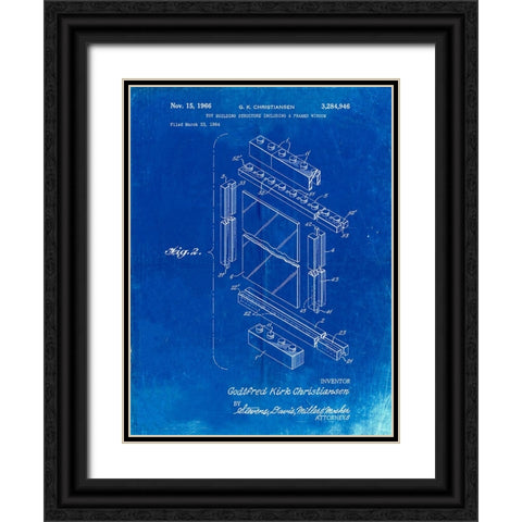 PP927-Faded Blueprint Lego Framed Window Building Kit Patent Poster Black Ornate Wood Framed Art Print with Double Matting by Borders, Cole