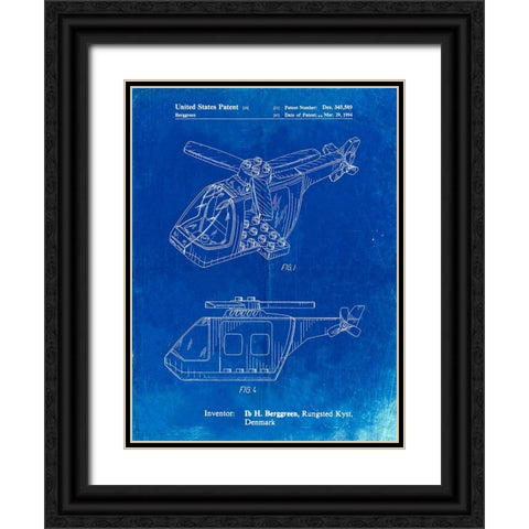 PP929-Faded Blueprint Lego Helicopter Building Kit Patent Poster Black Ornate Wood Framed Art Print with Double Matting by Borders, Cole