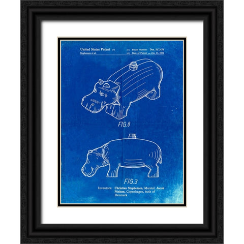 PP930-Faded Blueprint Lego Hippopotamus Patent Poster Black Ornate Wood Framed Art Print with Double Matting by Borders, Cole
