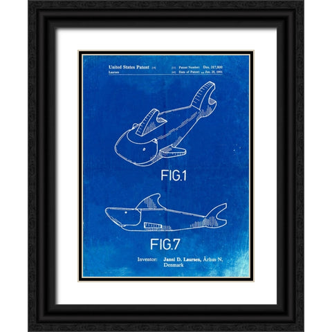 PP935-Faded Blueprint Lego Shark Patent Poster Black Ornate Wood Framed Art Print with Double Matting by Borders, Cole