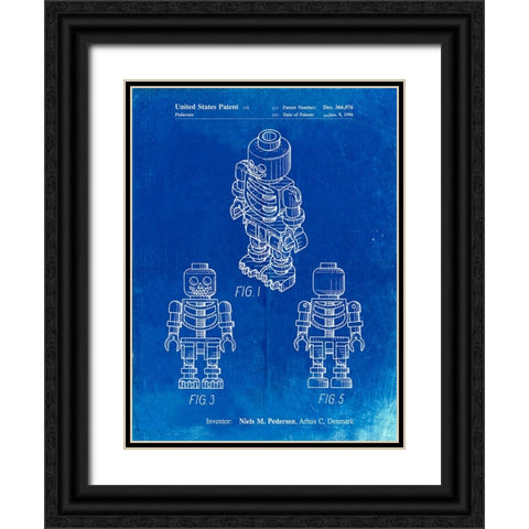 PP936-Faded Blueprint Lego Skeleton Patent Poster Black Ornate Wood Framed Art Print with Double Matting by Borders, Cole