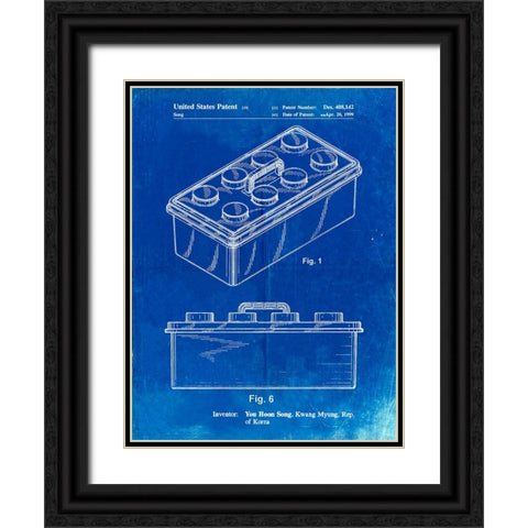 PP937-Faded Blueprint Lego Storage Container Patent Poster Black Ornate Wood Framed Art Print with Double Matting by Borders, Cole