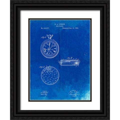 PP940-Faded Blueprint Lemania Swiss Stopwatch Patent Poster Black Ornate Wood Framed Art Print with Double Matting by Borders, Cole