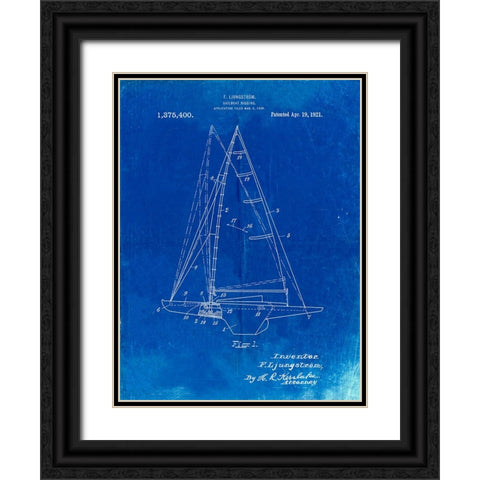PP942-Faded Blueprint Ljungstrom Sailboat Rigging Patent Poster Black Ornate Wood Framed Art Print with Double Matting by Borders, Cole