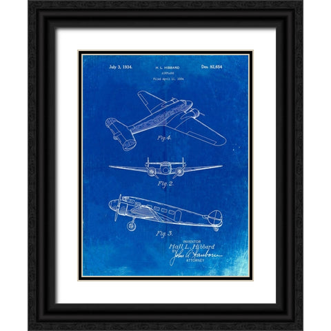 PP945-Faded Blueprint Lockheed Electra Airplane Patent Poster Black Ornate Wood Framed Art Print with Double Matting by Borders, Cole