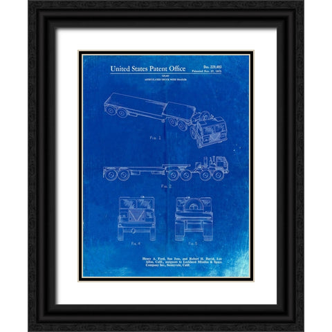 PP946-Faded Blueprint Lockheed Ford Truck and Trailer Patent Poster Black Ornate Wood Framed Art Print with Double Matting by Borders, Cole