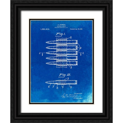 PP948-Faded Blueprint Machine Gun Bullet Carrier Belt Patent Poster Black Ornate Wood Framed Art Print with Double Matting by Borders, Cole