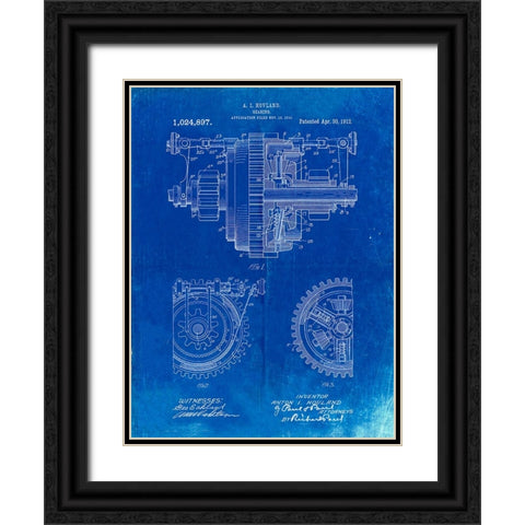 PP953-Faded Blueprint Mechanical Gearing 1912 Patent Poster Black Ornate Wood Framed Art Print with Double Matting by Borders, Cole