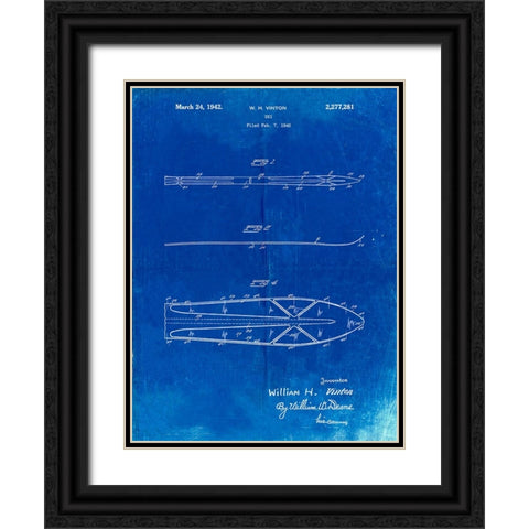 PP955-Faded Blueprint Metal Skis 1940 Patent Poster Black Ornate Wood Framed Art Print with Double Matting by Borders, Cole