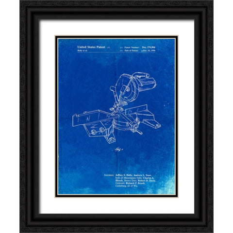 PP956-Faded Blueprint Milwaukee Compound Miter Saw Patent Poster Black Ornate Wood Framed Art Print with Double Matting by Borders, Cole