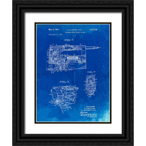 PP957-Faded Blueprint Milwaukee Portable Jig Saw Patent Poster Black Ornate Wood Framed Art Print with Double Matting by Borders, Cole
