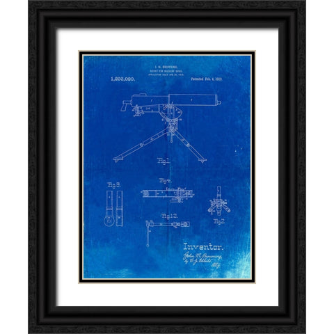 PP964-Faded Blueprint Mount for Machine Gun Patent Poster Black Ornate Wood Framed Art Print with Double Matting by Borders, Cole