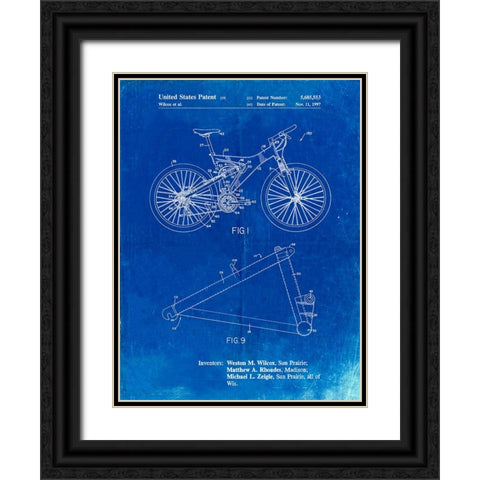 PP965-Faded Blueprint Mountain Bike Patent Art Black Ornate Wood Framed Art Print with Double Matting by Borders, Cole
