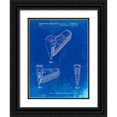 PP968-Faded Blueprint Nail Gun Poster Black Ornate Wood Framed Art Print with Double Matting by Borders, Cole