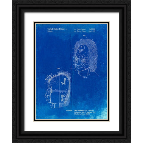PP971-Faded Blueprint Noise Making Mask Poster Black Ornate Wood Framed Art Print with Double Matting by Borders, Cole