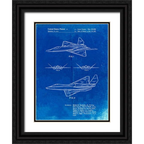 PP972-Faded Blueprint Northrop F-23 Fighter Stealth Plane Patent  Black Ornate Wood Framed Art Print with Double Matting by Borders, Cole