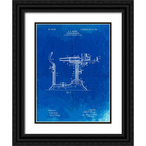 PP974-Faded Blueprint Ophthalmoscope Patent  Black Ornate Wood Framed Art Print with Double Matting by Borders, Cole