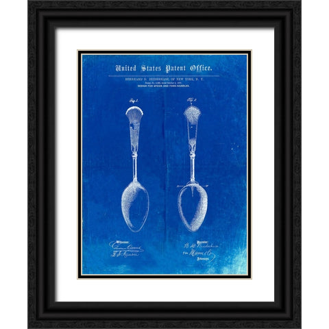 PP977-Faded Blueprint Osiris Sterling Flatware Spoon Patent Poster Black Ornate Wood Framed Art Print with Double Matting by Borders, Cole