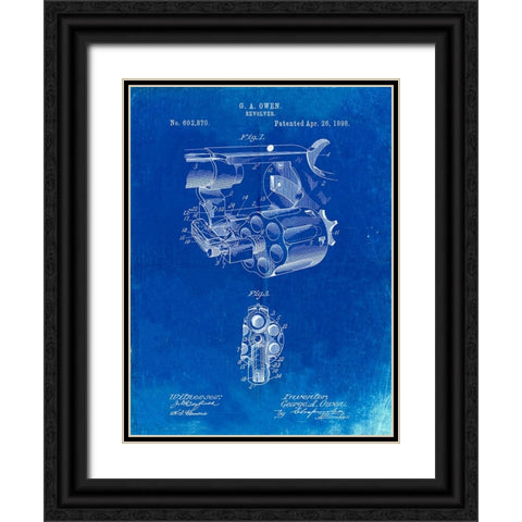 PP980-Faded Blueprint Owen Revolver Patent Art Black Ornate Wood Framed Art Print with Double Matting by Borders, Cole