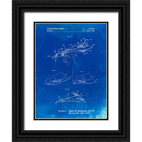 PP983-Faded Blueprint Paper Airplane Patent Poster Black Ornate Wood Framed Art Print with Double Matting by Borders, Cole
