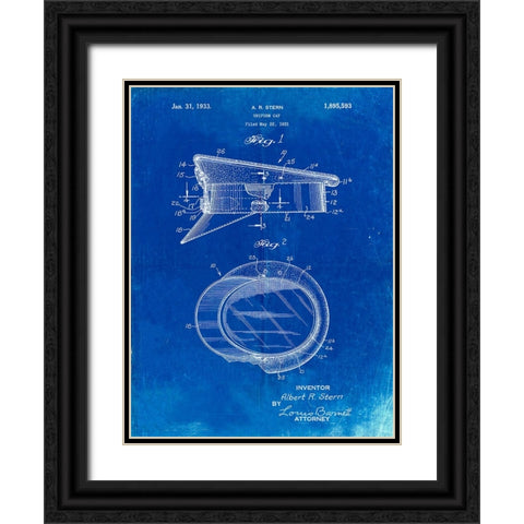 PP993-Faded Blueprint Police Hat 1933 Patent Poster Black Ornate Wood Framed Art Print with Double Matting by Borders, Cole