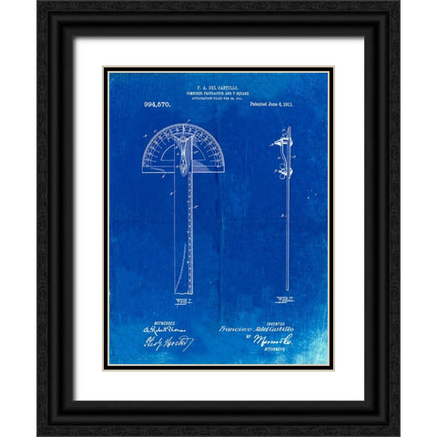 PP1002-Faded Blueprint Protractor T-Square Patent Poster Black Ornate Wood Framed Art Print with Double Matting by Borders, Cole