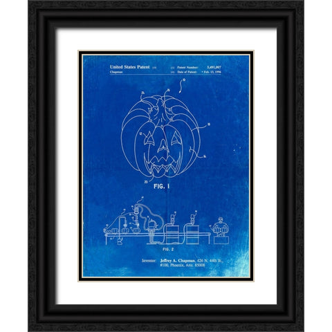 PP1003-Faded Blueprint Pumpkin Patent Poster Black Ornate Wood Framed Art Print with Double Matting by Borders, Cole