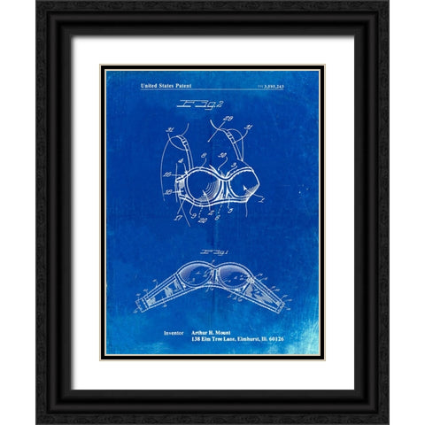 PP1004-Faded Blueprint Push-up Bra Patent Poster Black Ornate Wood Framed Art Print with Double Matting by Borders, Cole