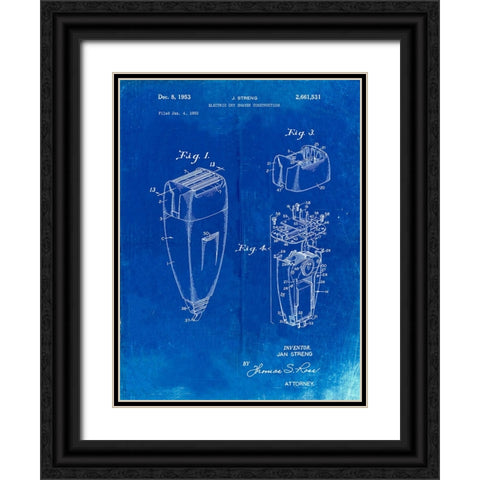 PP1011-Faded Blueprint Remington Electric Shaver Patent Poster Black Ornate Wood Framed Art Print with Double Matting by Borders, Cole