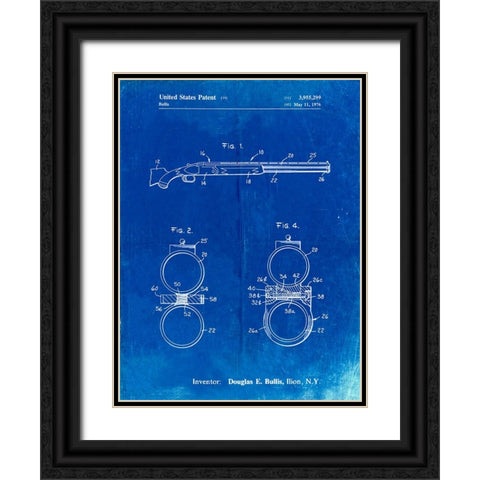 PP1012-Faded Blueprint Remington Shotgun Patent Print Black Ornate Wood Framed Art Print with Double Matting by Borders, Cole