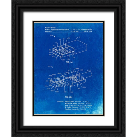 PP1013-Faded Blueprint Reversible USB Patent Poster Black Ornate Wood Framed Art Print with Double Matting by Borders, Cole