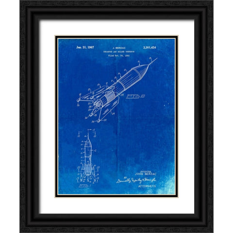 PP1016-Faded Blueprint Rocket Ship Concept 1963 Patent Poster Black Ornate Wood Framed Art Print with Double Matting by Borders, Cole