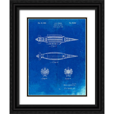 PP1017-Faded Blueprint Rocket Ship Model Patent Poster Black Ornate Wood Framed Art Print with Double Matting by Borders, Cole