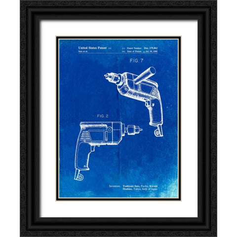 PP1024-Faded Blueprint Ryobi Electric Drill Patent Poster Black Ornate Wood Framed Art Print with Double Matting by Borders, Cole