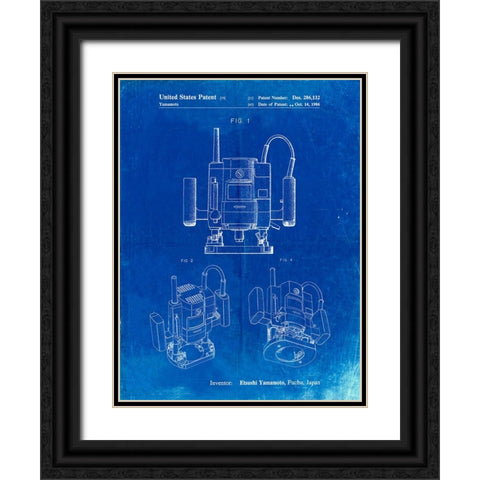 PP1025-Faded Blueprint Ryobi Portable Router Patent Poster Black Ornate Wood Framed Art Print with Double Matting by Borders, Cole