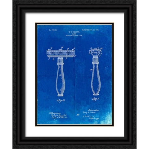 PP1026-Faded Blueprint Safety Razor Patent Poster Black Ornate Wood Framed Art Print with Double Matting by Borders, Cole