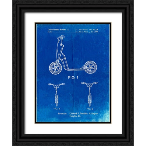 PP1030-Faded Blueprint Scooter Patent Art, 80s Toys, 80s Decor, PP1030 Black Ornate Wood Framed Art Print with Double Matting by Borders, Cole