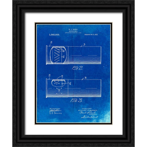 PP1033-Faded Blueprint Shotgun Shell Patent Print Black Ornate Wood Framed Art Print with Double Matting by Borders, Cole