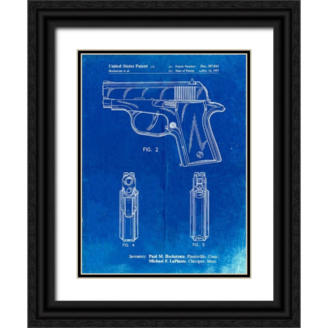 PP1034-Faded Blueprint Sig Sauer P220 Pistol Patent Poster Black Ornate Wood Framed Art Print with Double Matting by Borders, Cole