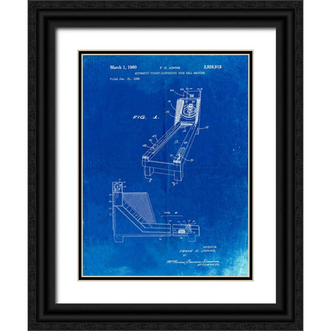 PP1036-Faded Blueprint Skee Ball Patent Poster Black Ornate Wood Framed Art Print with Double Matting by Borders, Cole