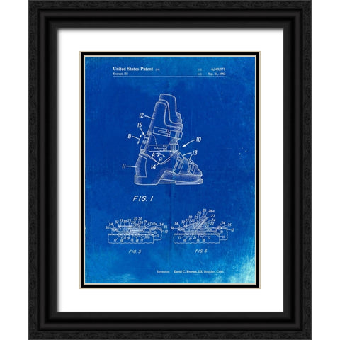 PP1037-Faded Blueprint Ski Boots Patent Poster Black Ornate Wood Framed Art Print with Double Matting by Borders, Cole