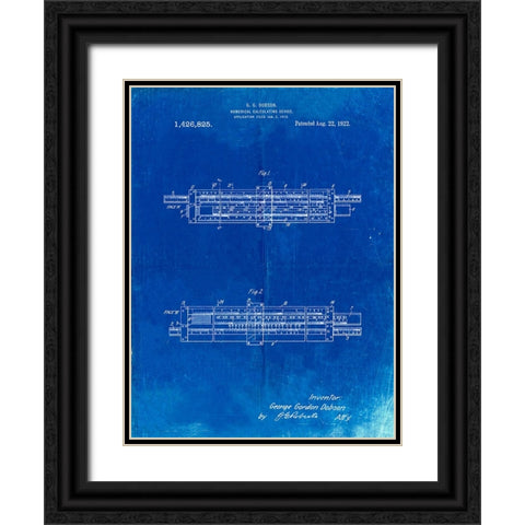 PP1040-Faded Blueprint Slide Rule Patent Poster Black Ornate Wood Framed Art Print with Double Matting by Borders, Cole