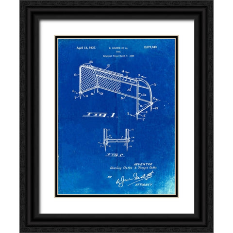 PP1048-Faded Blueprint Soccer Goal Patent Art Black Ornate Wood Framed Art Print with Double Matting by Borders, Cole