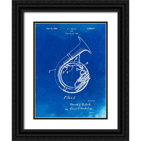 PP1049-Faded Blueprint Sousaphone Patent Poster Black Ornate Wood Framed Art Print with Double Matting by Borders, Cole